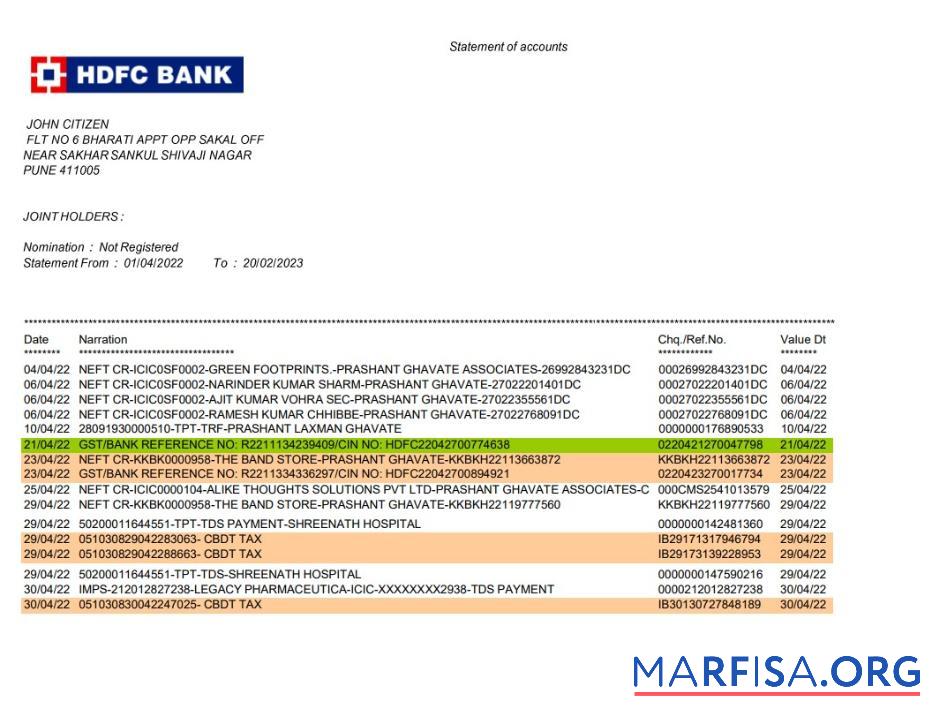Printable India HDFC bank statement word 2 pages, version 2 template